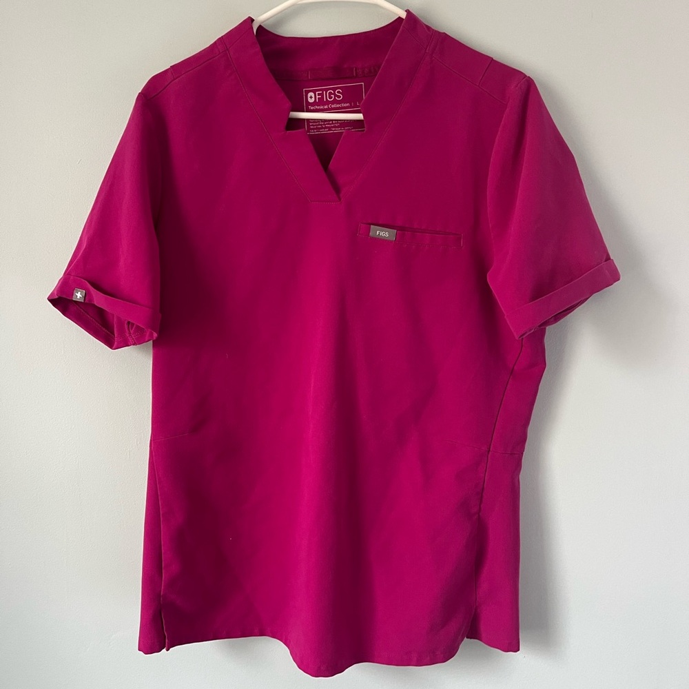 Figs V-Neck Scrub Top in Vibrant Pink